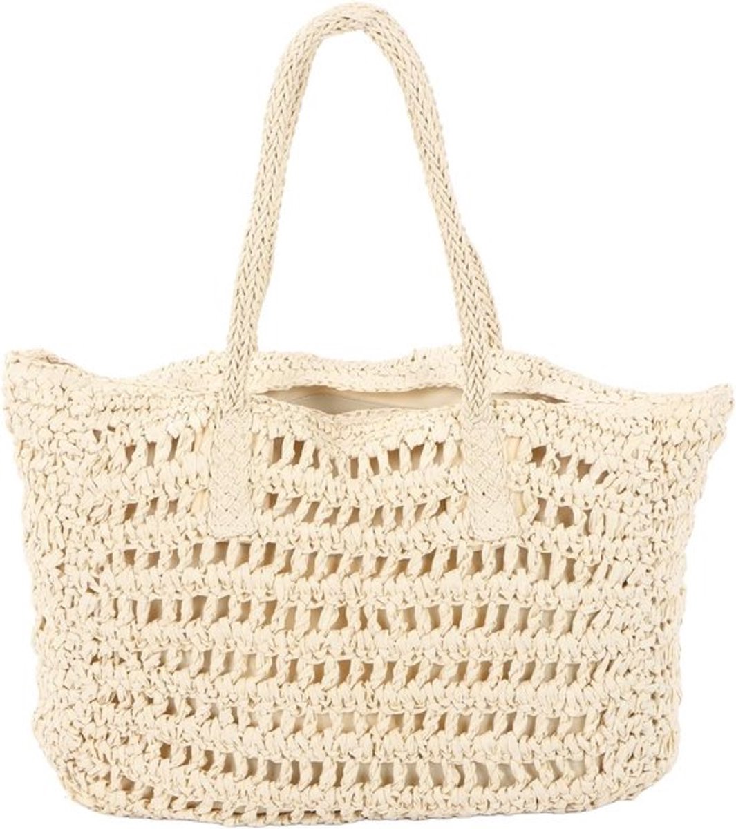 Geweven Strozak, Handgemaakte Strotas met Grote Capaciteit, Stro-schoudertas met Binnenzak met Ritssluiting Zomer-stro-schoudertas Vakantie Strandtas voor Dames (Beige) - Strandtas - Handgemaakt - Zomer - Vakantie - Dames - Groot formaat.