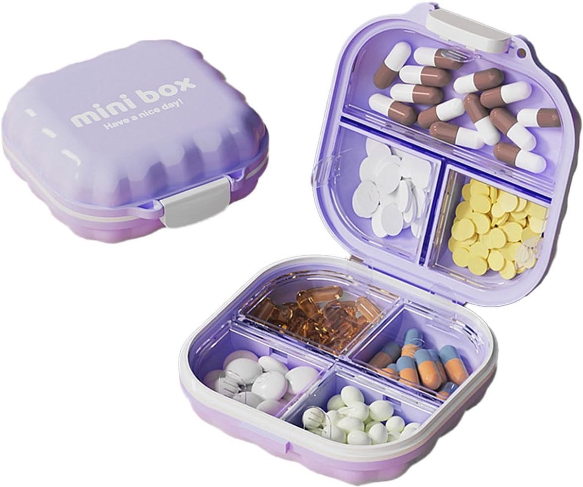 Pillendoos met 7 Compartimenten voor Reizen en Dagelijks Gebruik - Handige Medicijnopslag en Dispenser in Paars voor Tabletten en Supplementen