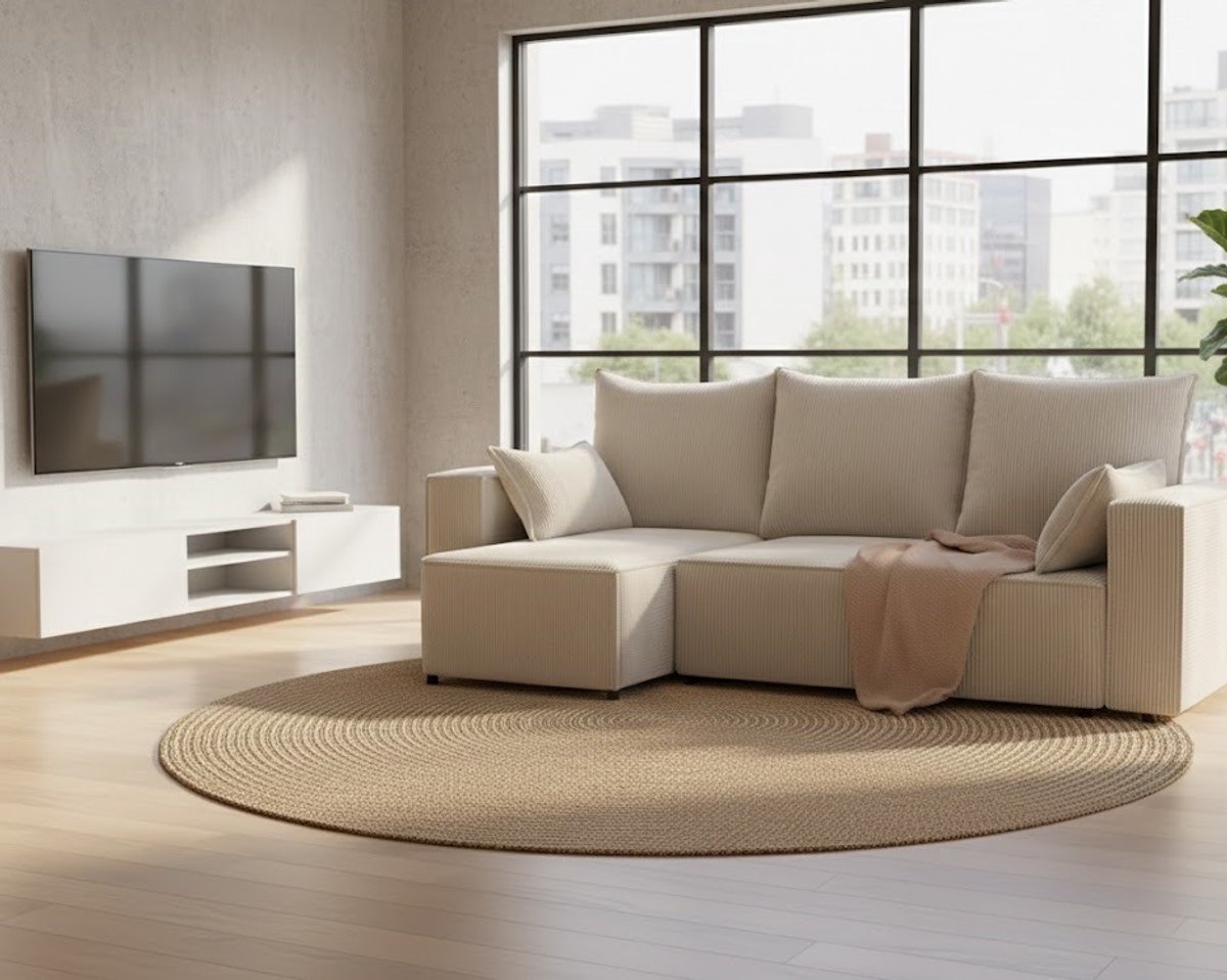 Luxe Tobi Hoekbank met Slaapfunctie - 246x145 cm - Novihome