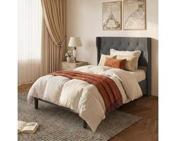 Xbro Gestoffeerd Bed 120 x 200 cm met Hoofdbord en Lattenbodem, Small Tweepersoonsbed met 20 cm Opbergruimte, Gemakkelijk te Monteren