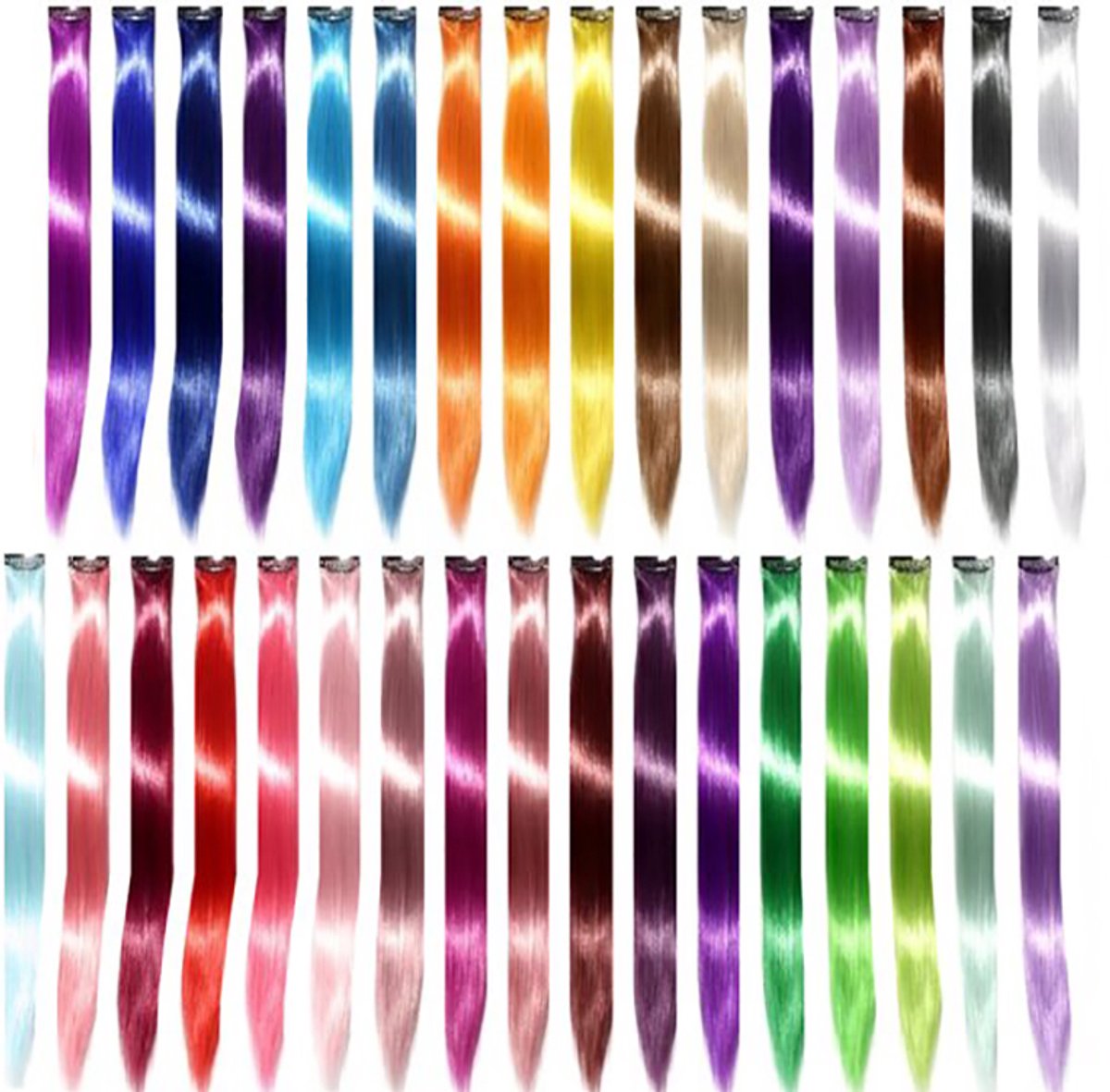 Multi-kleur regenboog clip-in synthetische haarextensies set met 33 stuks lange rechte haar highlights kleurrijke haarstukjes voor kinderen meisjes en vrouwen leuk cadeau en make-up rekwisiet voor party regenboogfeesten en optredens
