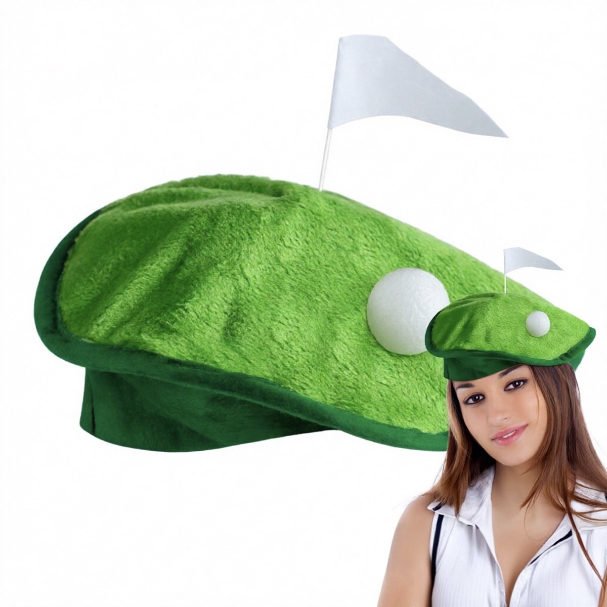 Namajunas - Baret - Golfpet met golfvlag - Golfthema hoofddeksel - Licht en ademend - Geschikt voor bars, golf-themafeesten, vrijgezellenfeesten, Halloween kostuum en indoor oefensessies - Groen - Een perfect cadeau voor golfliefhebbers