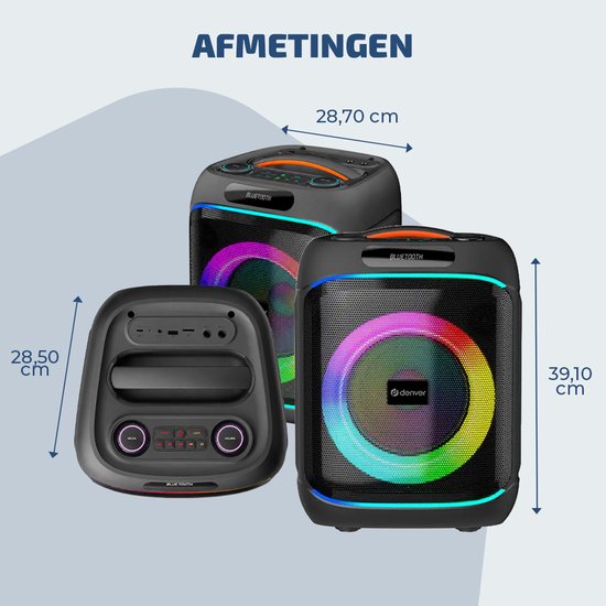Denver Bluetooth Speaker Party box - Discolichten - Partyspeaker incl. draadloze microfoon & afstandsbediening - Luidspreker - 8" woofer - BPS270 van Denver — afbeelding 2