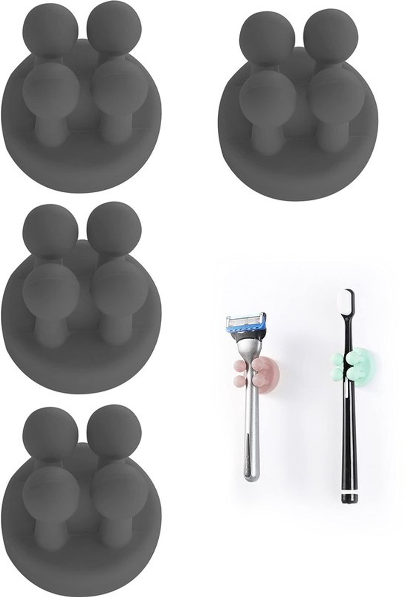 Siliconen Tandenborstelhouders 6 Stuks Multifunctionele Haak Scheermes Houder Waterdicht Zelfklevend Wandgemonteerde Enkele Haak voor Wand of Glas voor Ophangen Badkamer Keuken Woonkamer Kantoor (Zwart 4