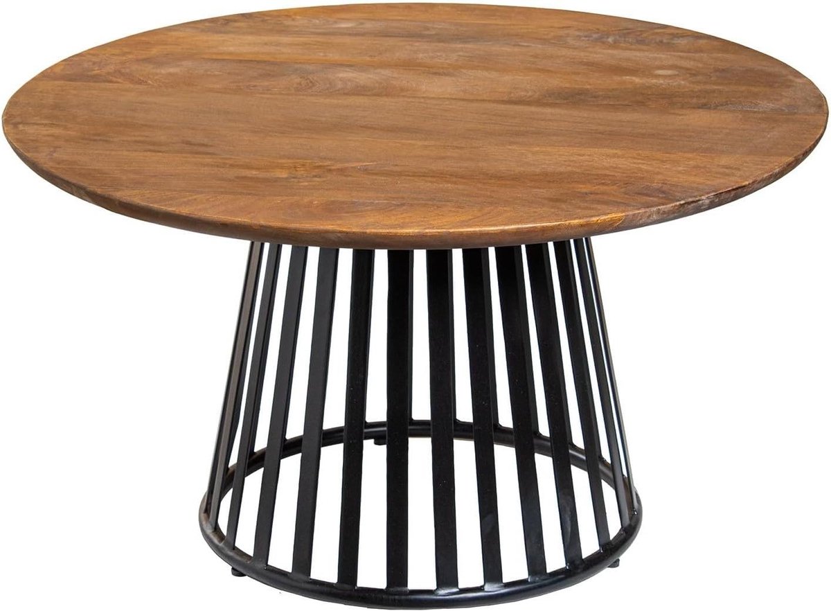 Ronde salontafel - Koffietafel hout - Woonkamer inrichten - Houten blad metaal - 80x80x45 cm - Naturel zwart