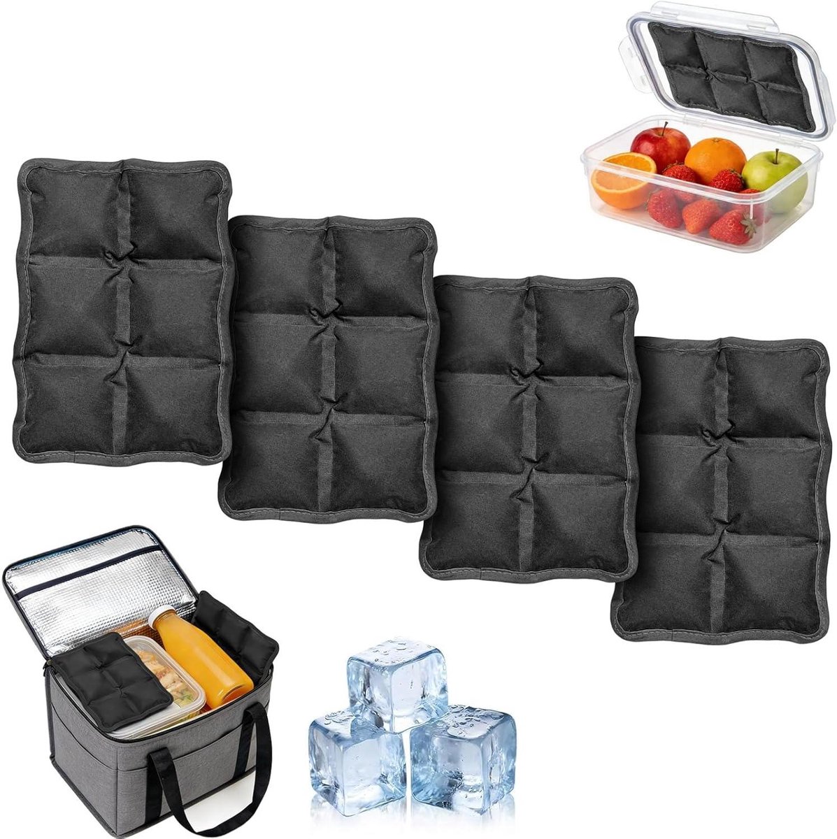 Koelaccu's 4 stuks - Koelelementen Lunchtas - Voedsel Koelen - Langdurige Koeling - 15 x 10 cm - Zwart