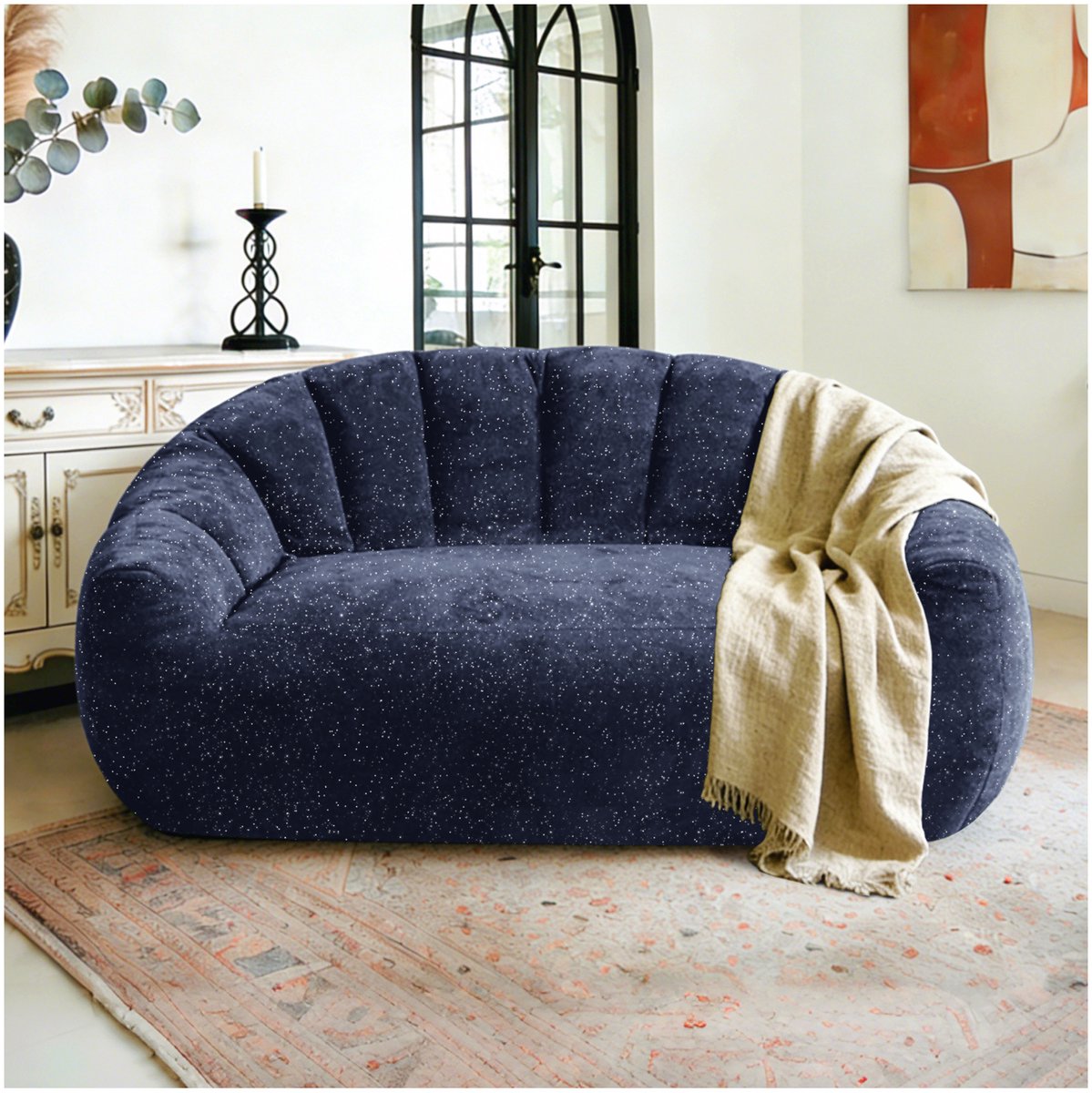 MIVRAY Zitzak 140 x 98 x 61 cm - Groot Model Met Rugleuning En Armleuningen - Voor Woonkamer, Slaapkamer En Lounge - Fluweel Blauw