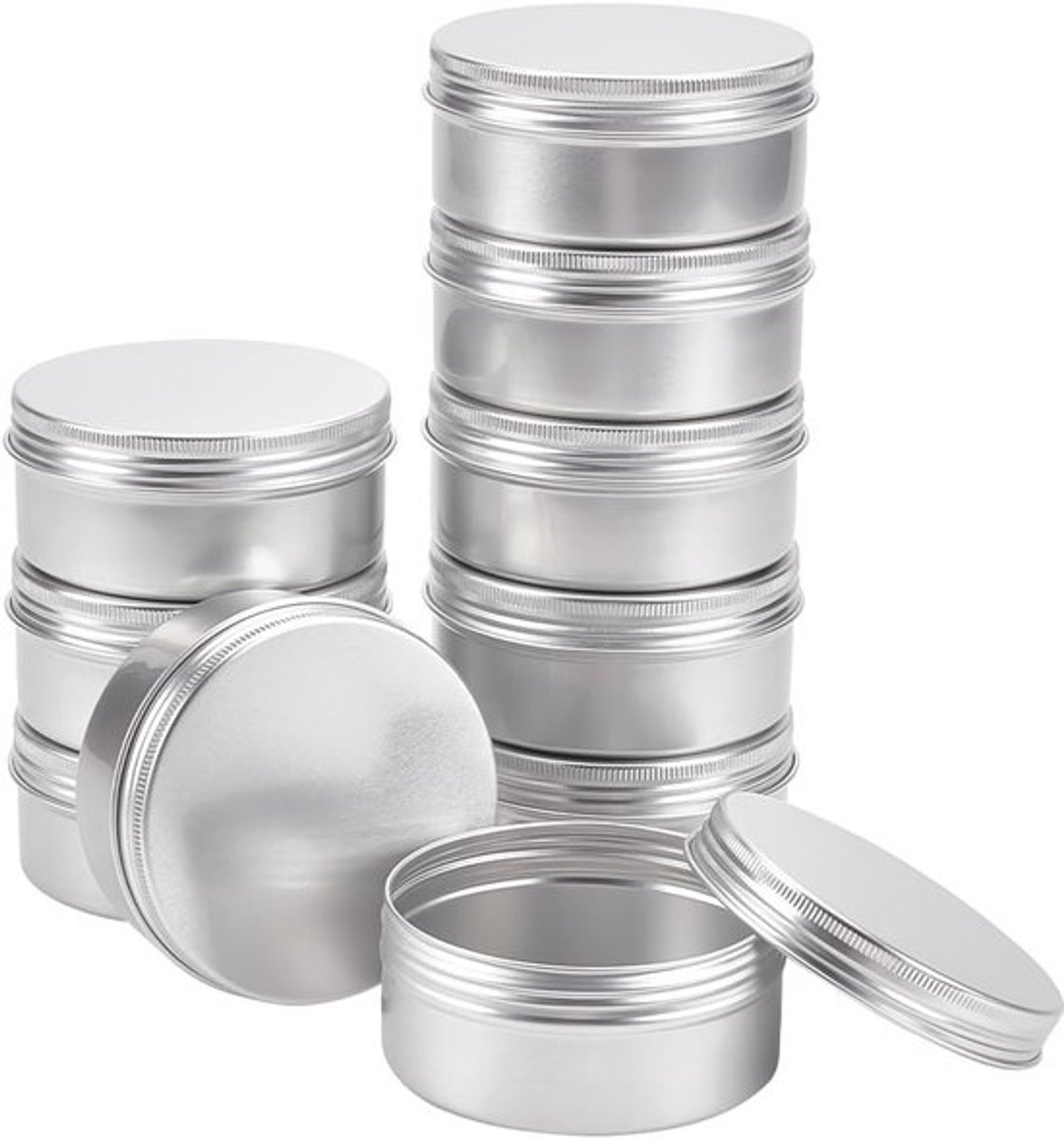 10 stuks 150 ml Aluminium Blikjes - Ronde Cosmetische Blikken met Schroefdeksel - Platina