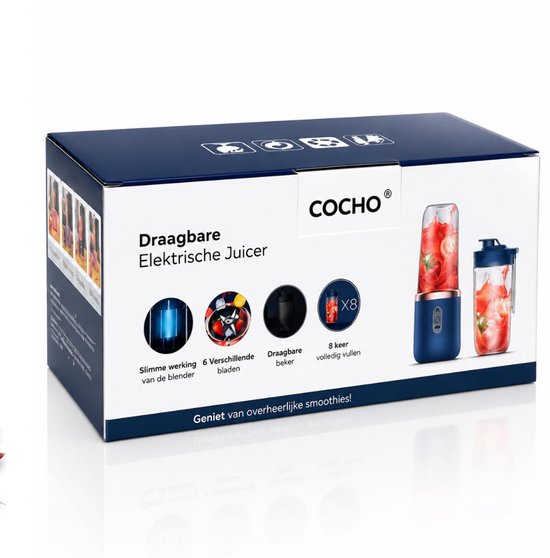 COCHO® Blender To Go - Smoothie Maker - Roze - Oplaadbare Mini Blender - Smoothies & Shakes - Draadloos & Draagbaar - Fruit Mixer - USB Oplaadbaar - 400ML van COCHO® — afbeelding 4