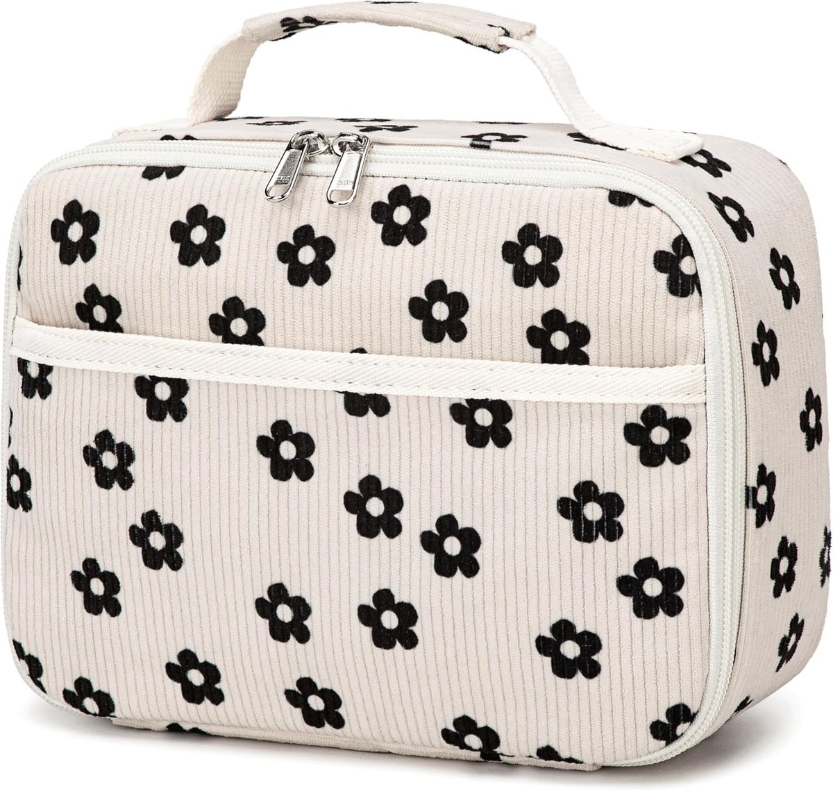 Kindvriendelijke Geïsoleerde Lunchtas voor School en Activiteiten - 5L Koeltas met Rits, Corduroy Bloem Beige, Perfect voor Jongens en Meisjes