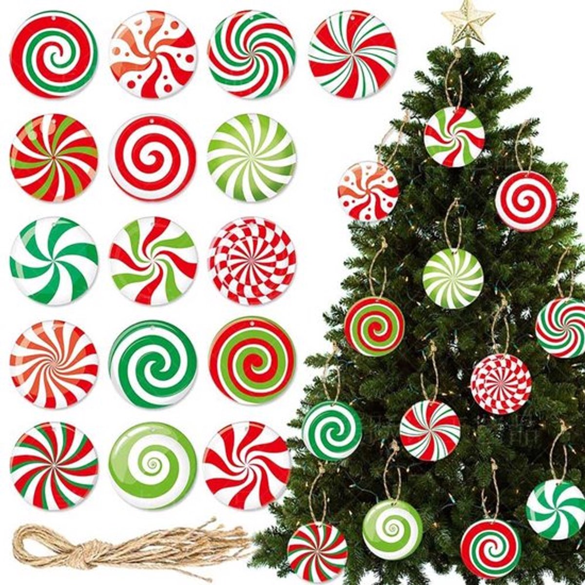 16 Stuks Kerstdecoraties Snoepboom Ornamenten - Kleurrijke Snoepstok Lollipop Pepermunt Hangende Kerst Ornamenten voor Kerstboom Winter Nieuwjaar Feest Decor, Thuis Feest Decoratieve Benodigdheden