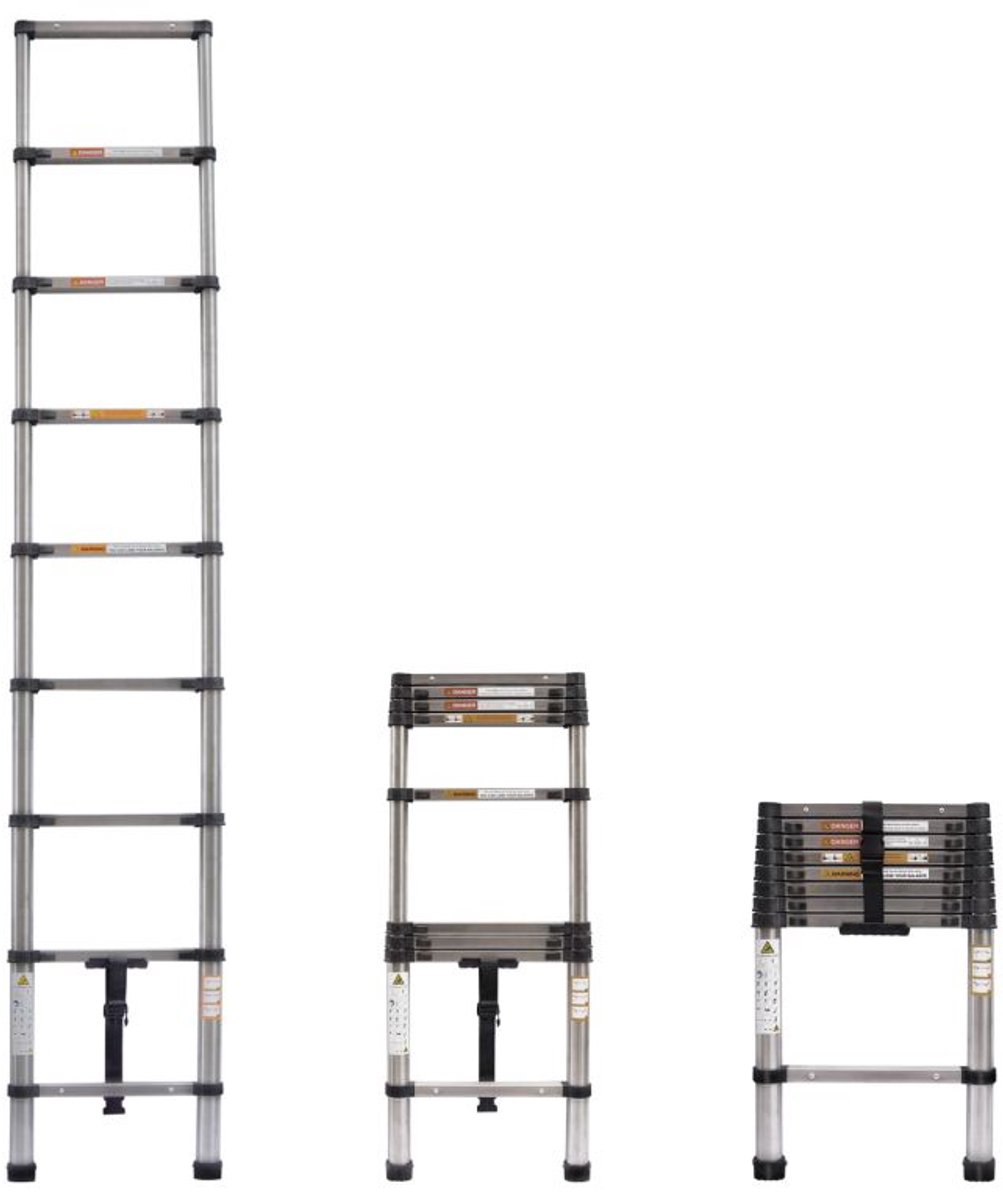 Telescoopladder 8,5 ft, Roestvrijstalen Telescoopladder, Draagbare Zolderladder Voor Thuis en Buiten, Draagvermogen 330 lb
