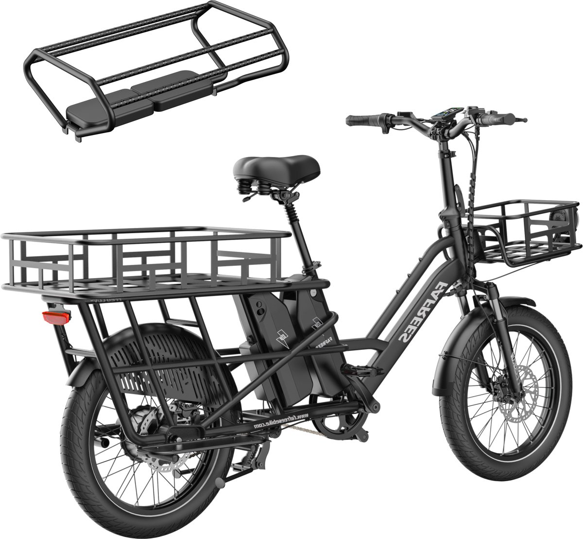 FAFREES 20 inch elektrische fiets met kinderzitjes – E-fiets – E-Bakfiets24Ah accu – maximaal 200kg draagvermogen – max 25km/u – tot 140km – voor gezinsuitjes en dagelijkse boodschappen –Grijs