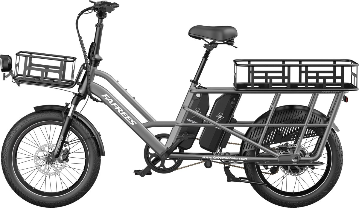 FAFREES 20 inch elektrische fiets met kinderzitjes – E-fiets – E-Bakfiets24Ah accu – maximaal 200kg draagvermogen – max 25km/u – tot 140km – voor gezinsuitjes en dagelijkse boodschappen –Grijs thumbnail 2