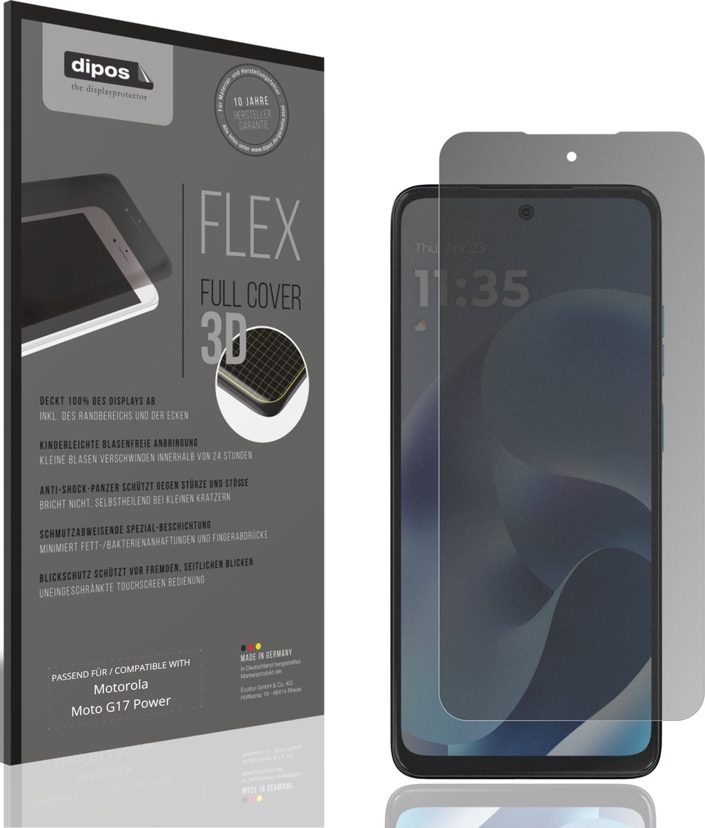 dipos FLEX – Matte Privacy Screenprotector geschikt voor Motorola Moto G17 Power | Volledige Schermbescherming | Case-Friendly
