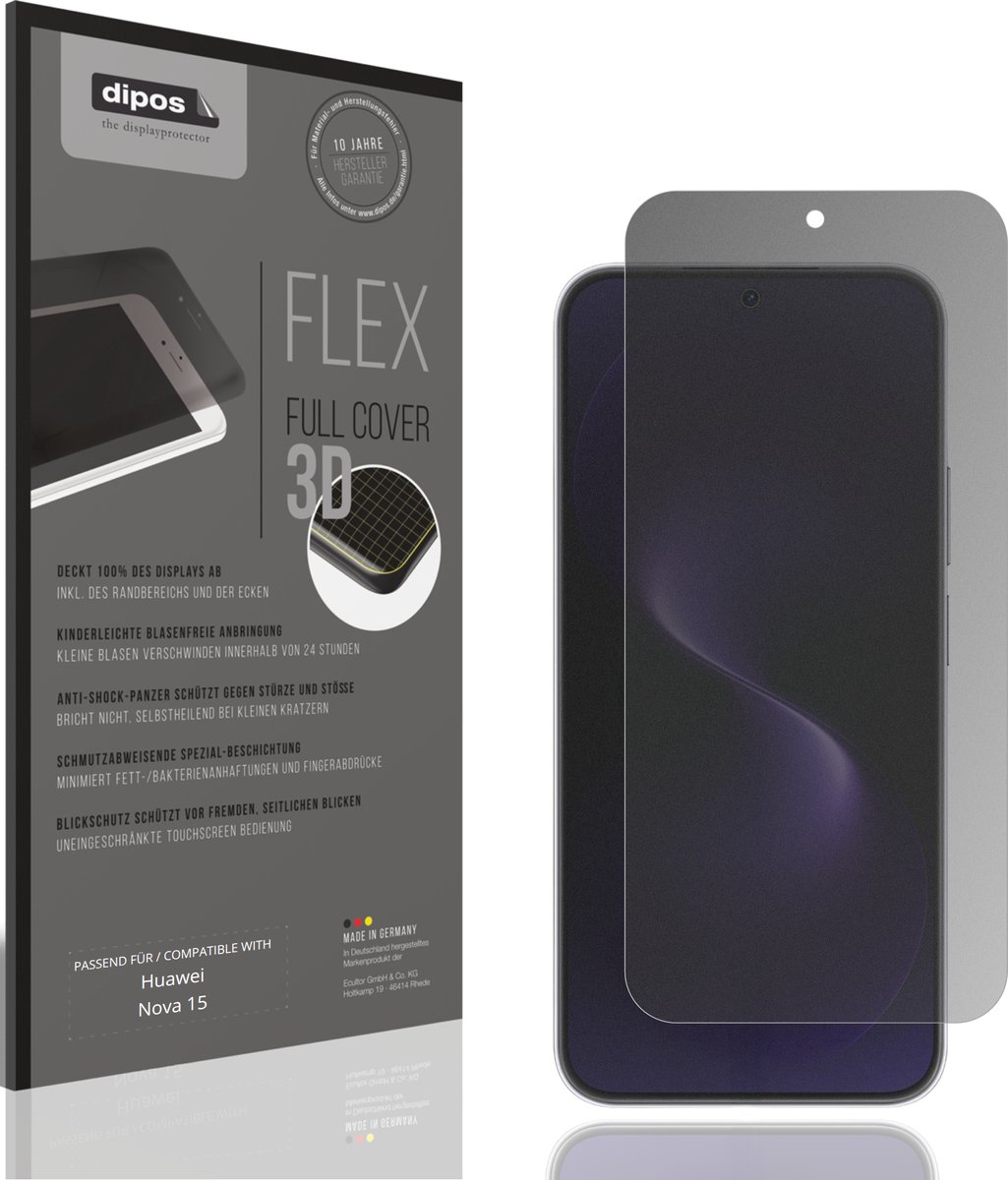 dipos FLEX – Matte Privacy Screenprotector geschikt voor Huawei Nova 15 | Volledige Schermbescherming | Case-Friendly