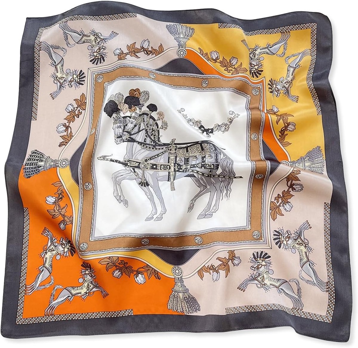 Vrouwelijke Zijde Sjaal met Paardenpatroon - Vintage Lichte Satijnen Multifunctionele Bandana 53 x 53 cm voor Diverse Gelegenheden