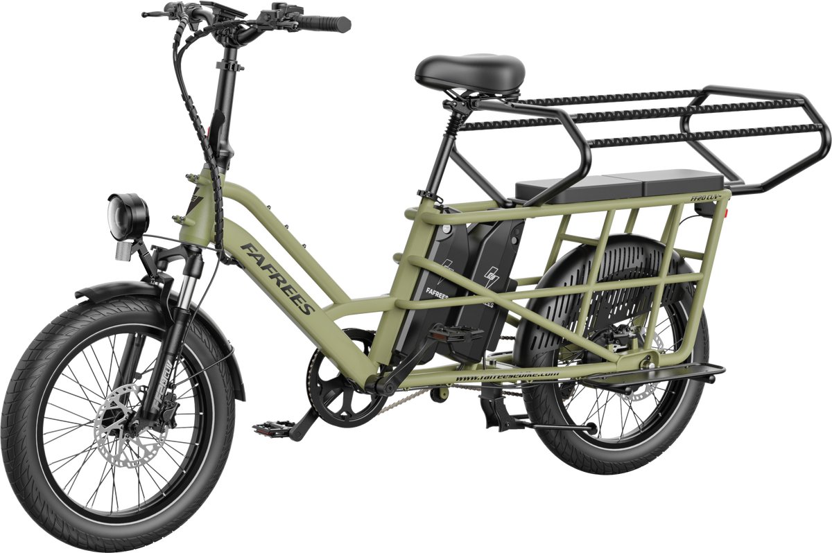 FAFREES 20 inch elektrische fiets met kinderzitjes – E-fiets – E-Bakfiets24Ah accu – maximaal 200kg draagvermogen – max 25km/u – tot 140km – voor gezinsuitjes en dagelijkse boodschappen –Groen thumbnail 2