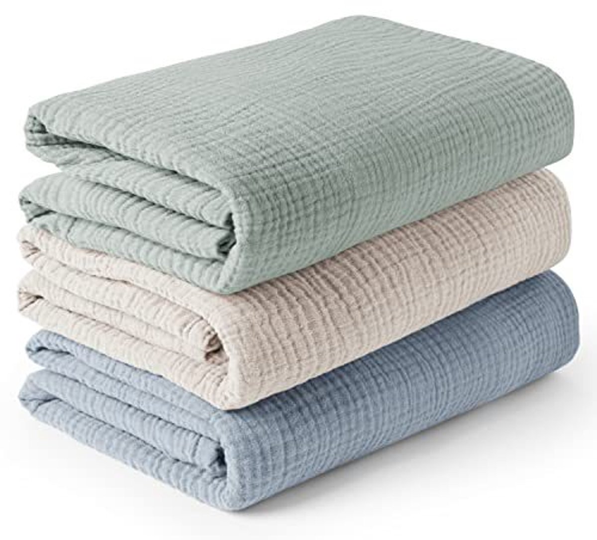 Babywikkeldekenset, 3-delig, gemaakt van een mix van katoen en bamboegaas, te gebruiken als wikkeldoek, luier, geruite slaapzak, deken, handdoek en slabbetje, Kleur 7,100*100cm