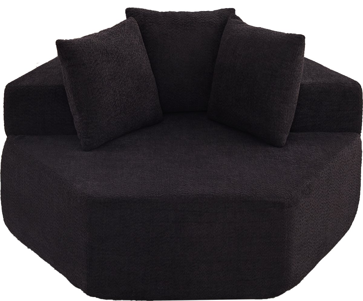 HAUSS SPOLE Fauteuil - Modulaire Hexagonale Loungestoel - Met 3 Kussens En Armleuningen - Voor Woonkamer En Lounge - Chenille Zwart