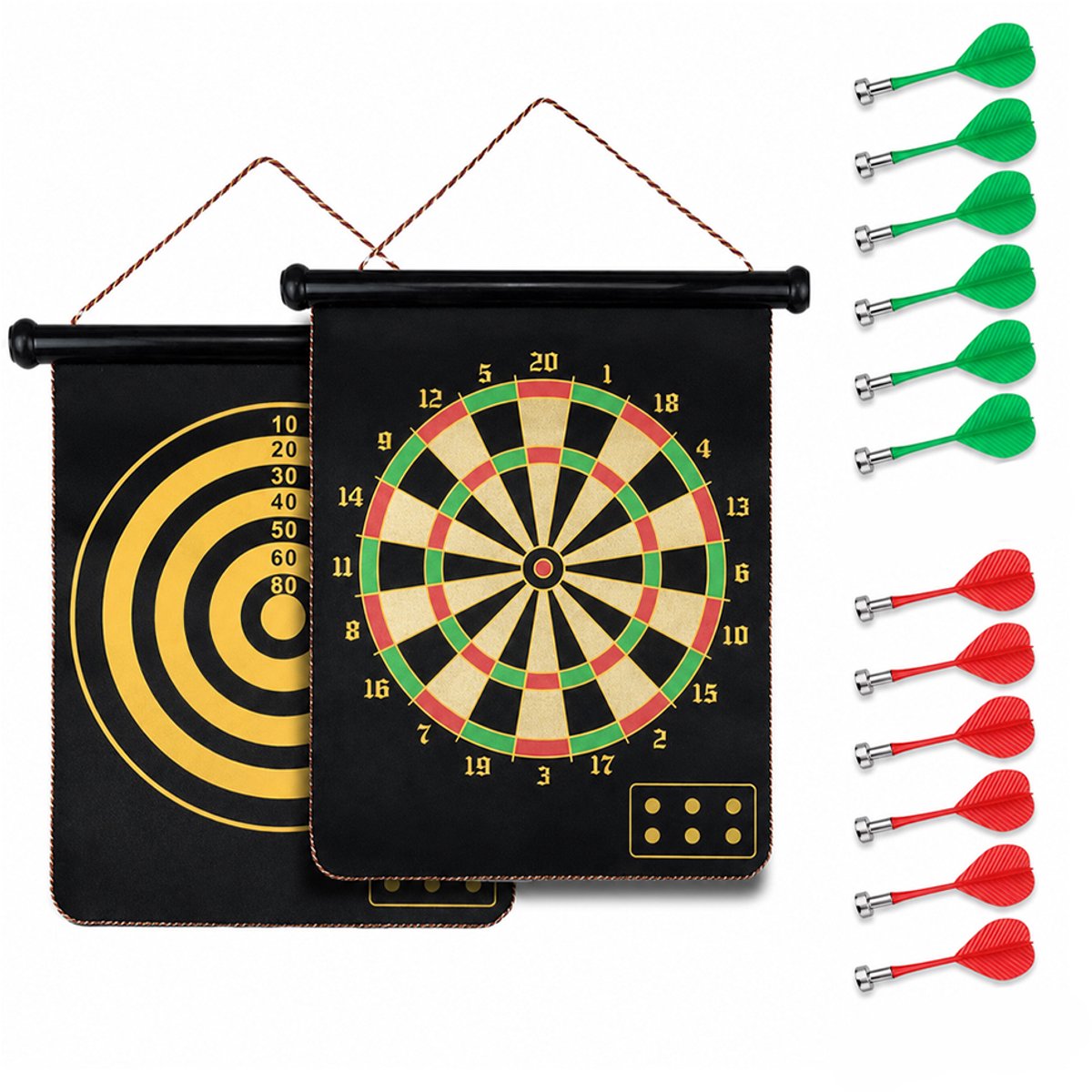 OUYLAF Dartbord Set - Magnetisch dartbord - Dubbelzijdig - Dartbord - dartmat - dartbord kinderen - 46cm*38cm - met 12 darts - Darts