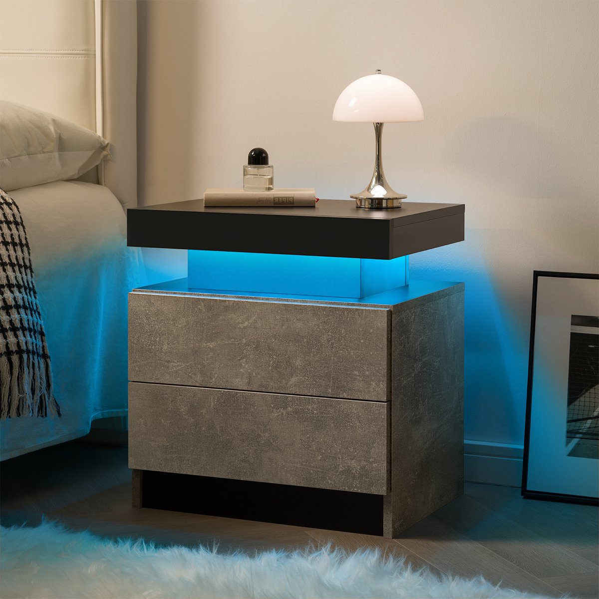 MODFU - Nachtkastje - LED Verlichting - Modern - Grijs - Hout