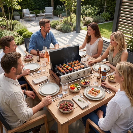 COSTWAY Houtskoolgrill klein, tafelgrill inklapbaar (50,5 x 33,5 x 6,5 cm) - Campinggrill met 2 verstelbare grillhoogtes, reisgrill, houtskoolbarbecue, mini-grill voor BBQ, reizen, picknick van costway — afbeelding 4