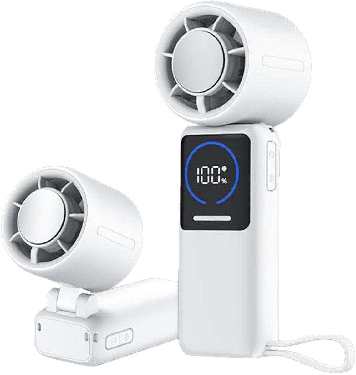 Draagbare turboventilator – 100 instelbare snelheden – oplaadbare USB 6000mAh – max 50 uur – zakventilator met LED-scherm – ultra-stil – ideaal voor kind en volwassene – buitenreizen (wit).L