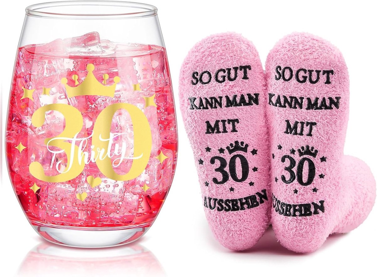Luxe Verjaardagscadeaus voor Vrouwen - Compleet Set met Rode Wijnglazen en Sokken voor 30e Verjaardag, Perfect voor Moeder of Vriendin