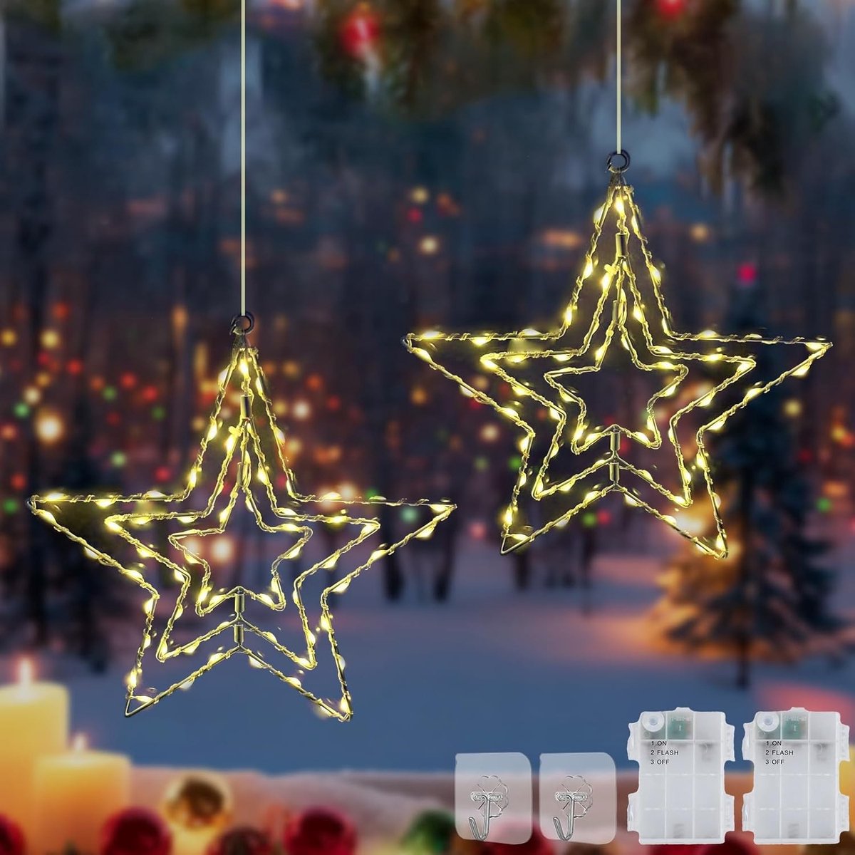 Verlichte Ster Raamverlichting voor Kerstmis, 2-Pack Waterdichte LED Decoratie voor Binnen en Buiten, Sfeervolle Raamdecoratie voor de Feestdagen