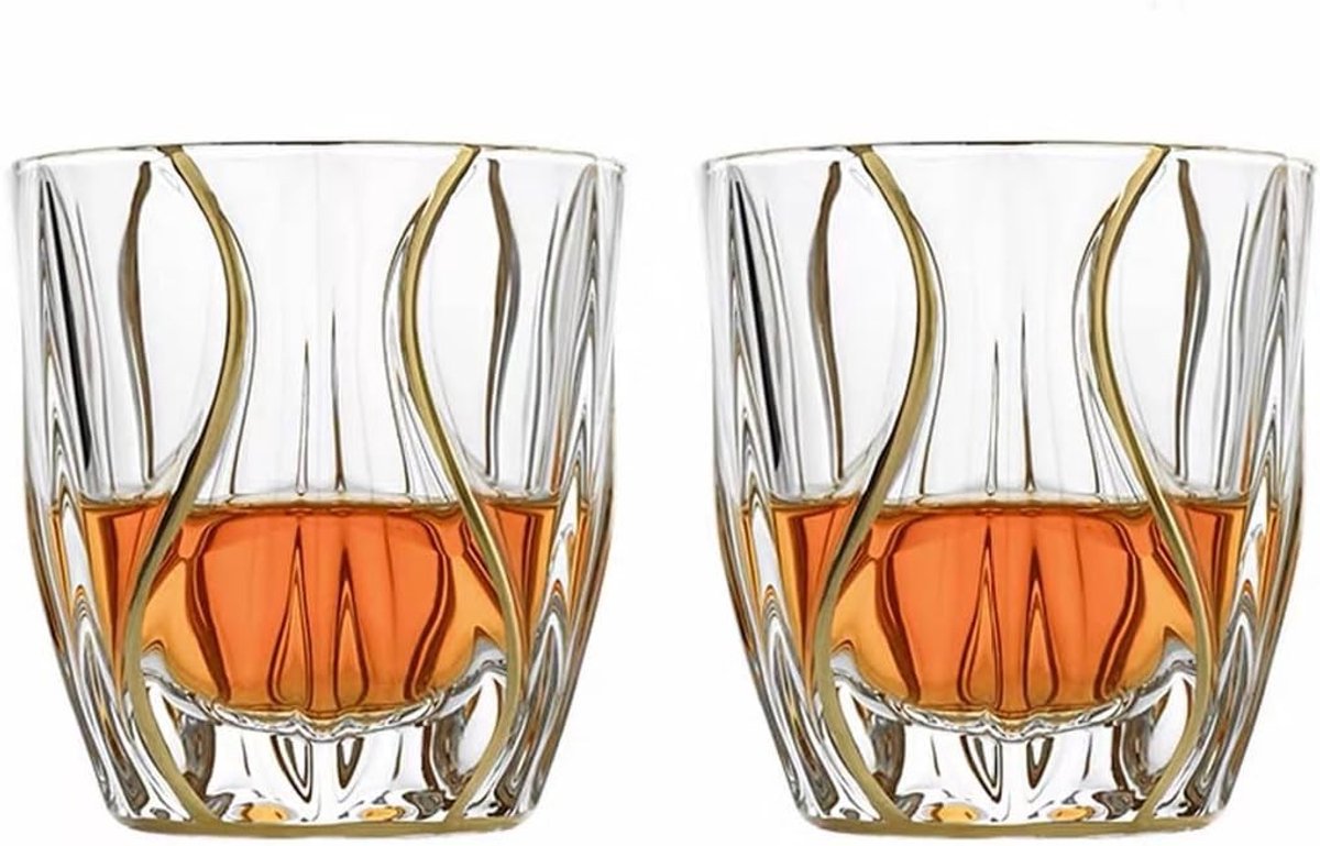 Set van 2 handgeschilderde kristallen whiskyglazen met dikke bodem voor bourbon, perfect als geschenk voor mannen, ouderwetse rotsglazen voor whisky en cocktails (300ml)