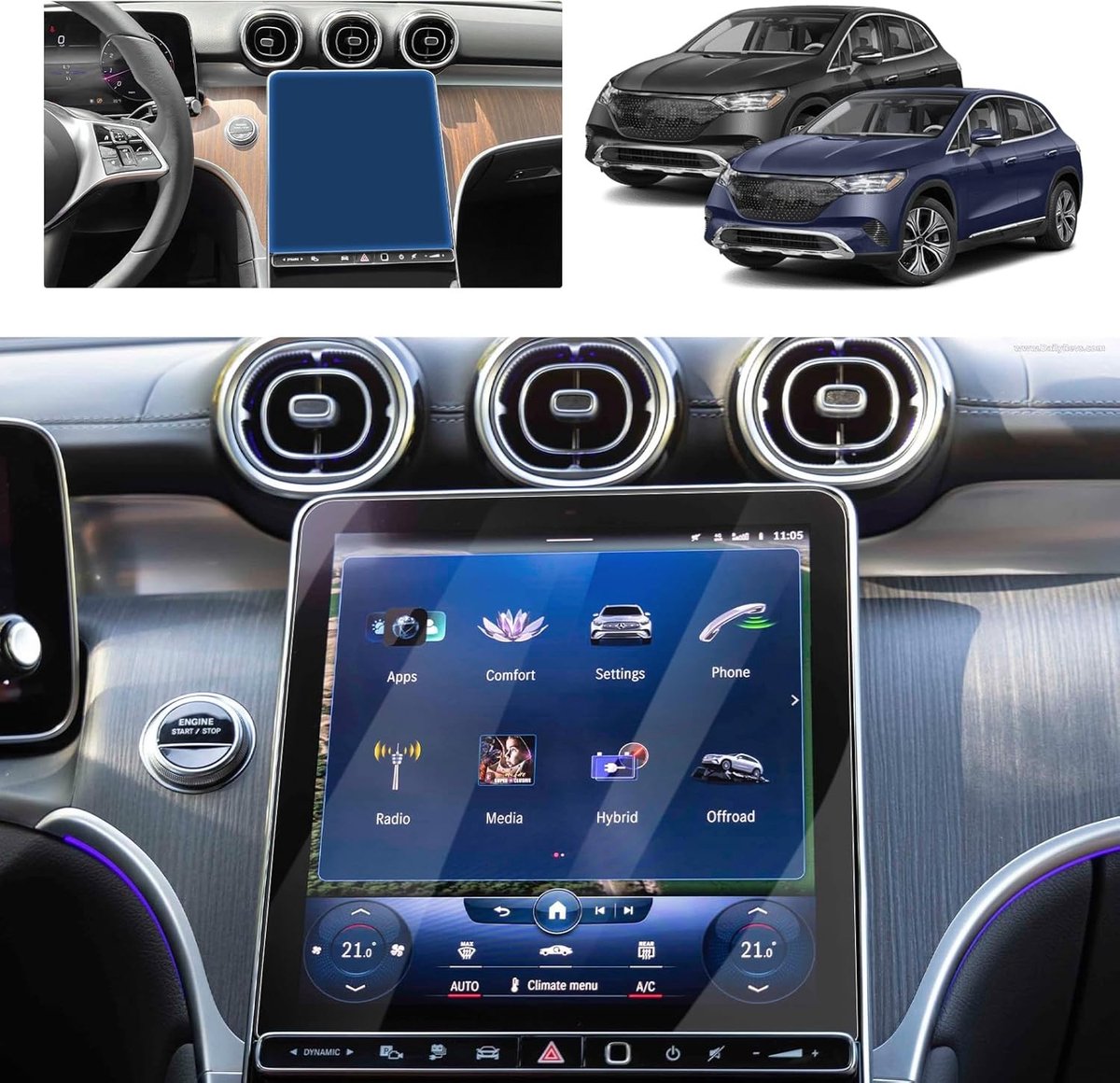 Anti-reflecterende Screen Protector Film voor Mercedes C-Class W206 en GLC X254, 11.9 Inch Multimedia Display, Nano Bescherming, 6H Hardheid