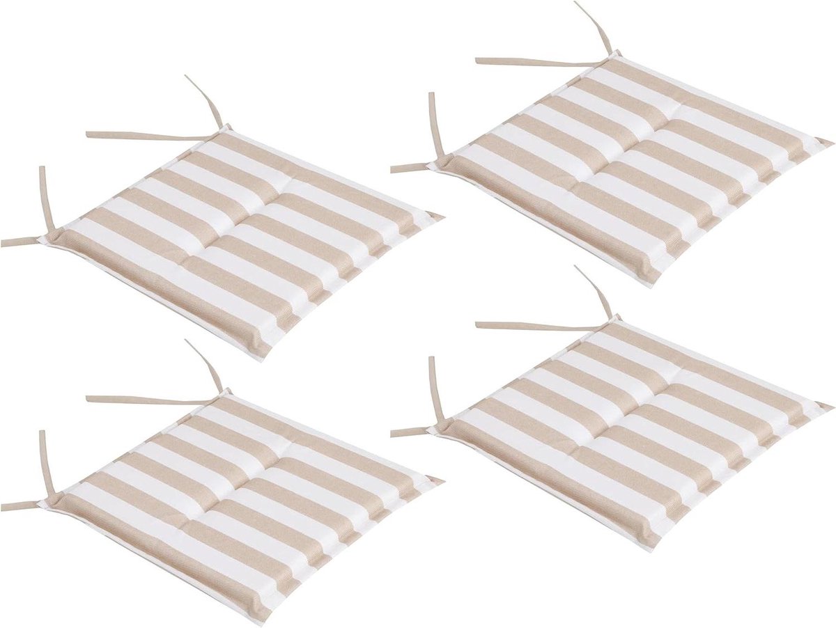Tuinstoel Kussens - Zitkussens Buiten - Comfortabel Zitten - Dubbelzijdig Bruikbaar - 45x45 cm - Ecru met strepen