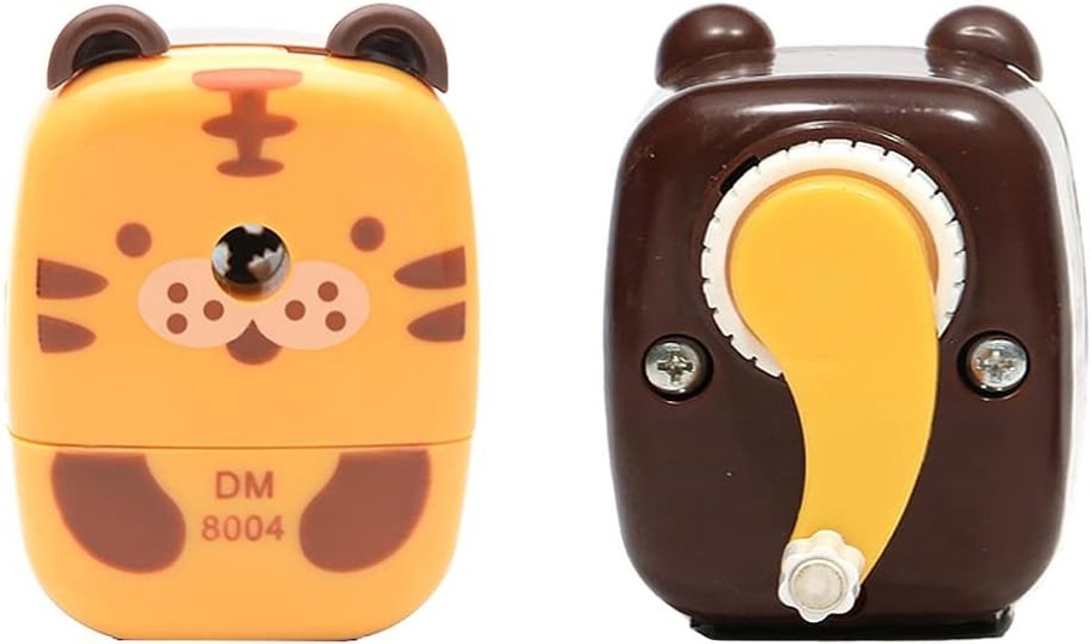Schattige metalen potloodslijper voor bureau met handvat, cartoon dieren slijpers voor kinderen, studenten en op kantoor, perfect voor schoolgebruik (Tijger, 1 stuk)