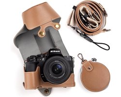 Beschermende PU Leren Camera Case voor Nikon Z50 II met DX 16-50mm Lens - Inclusief Verstelbare Schouderriem en Opbergcompartiment, Khaki, Camera Accessoires