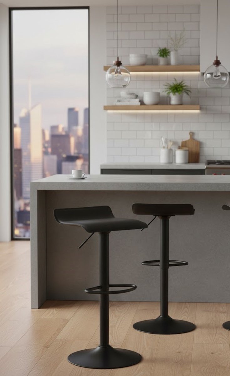 Design Barkrukken Set van 2 - Hoogteverstelbaar - 360° Draaibaar - Zwart - Novihome