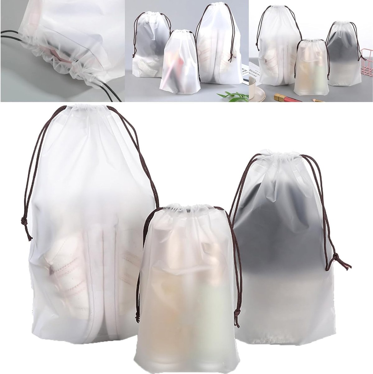 Waterdichte Trekkoordzakken van PEVA - Ideaal voor Reizen en Opberging, 30x35cm, 50 Stuks voor Kleding, Schoenen en Toiletartikelen