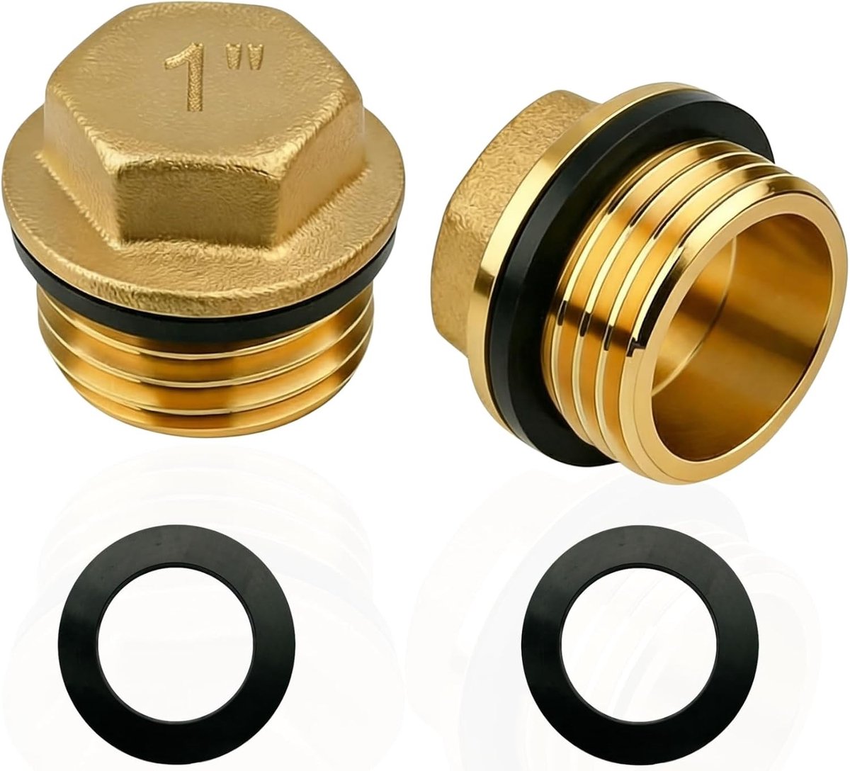 2 stuks Messing Stoppen G1 Inch (Ø 32,5 mm) met Rubberring, Blindstop voor G1" Schroefdraad, DN25 Eindstop voor Buizen en Fittingen