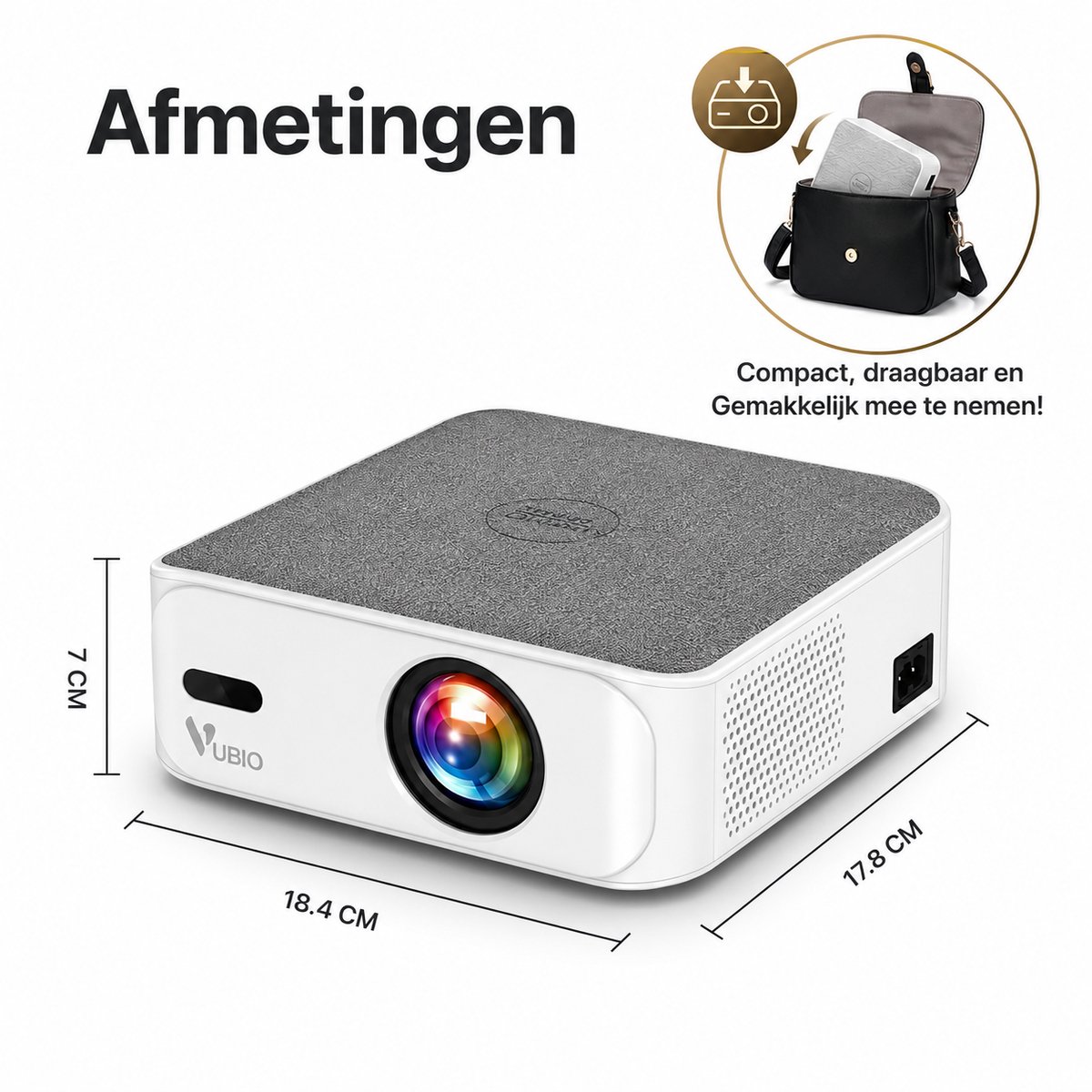 VUBIO Vortex Mini Beamer 4K | ANDROID | WIFI | AI Color Engine | 19200 Lumen | Max 300" | 3D Ready (Anaglyph) | Automatische Keystone | 2 Ingebouwde Speakers | LED Mini Projector – foto 5