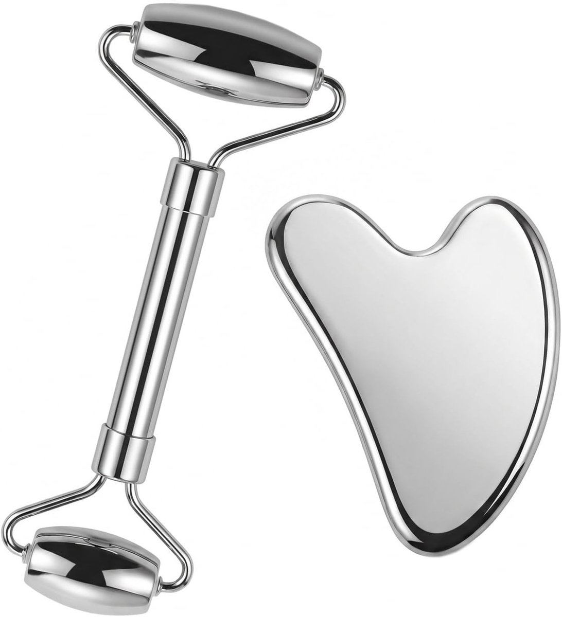 Gua Sha-bord en gezichtsroller massagekit van roestvrij staal - ideaal voor huidontgifting, ontspanning en anti-aging verzorging