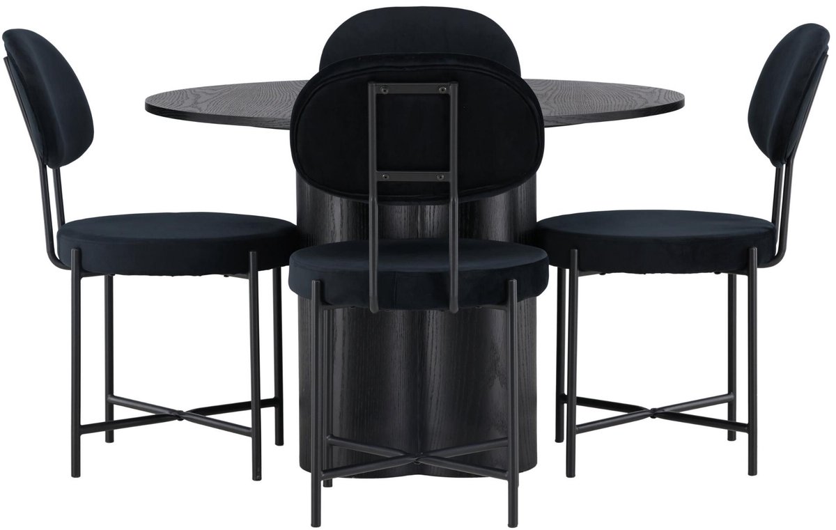 Olivia eethoek eettafel zwart 4 stoelen velours zwart.