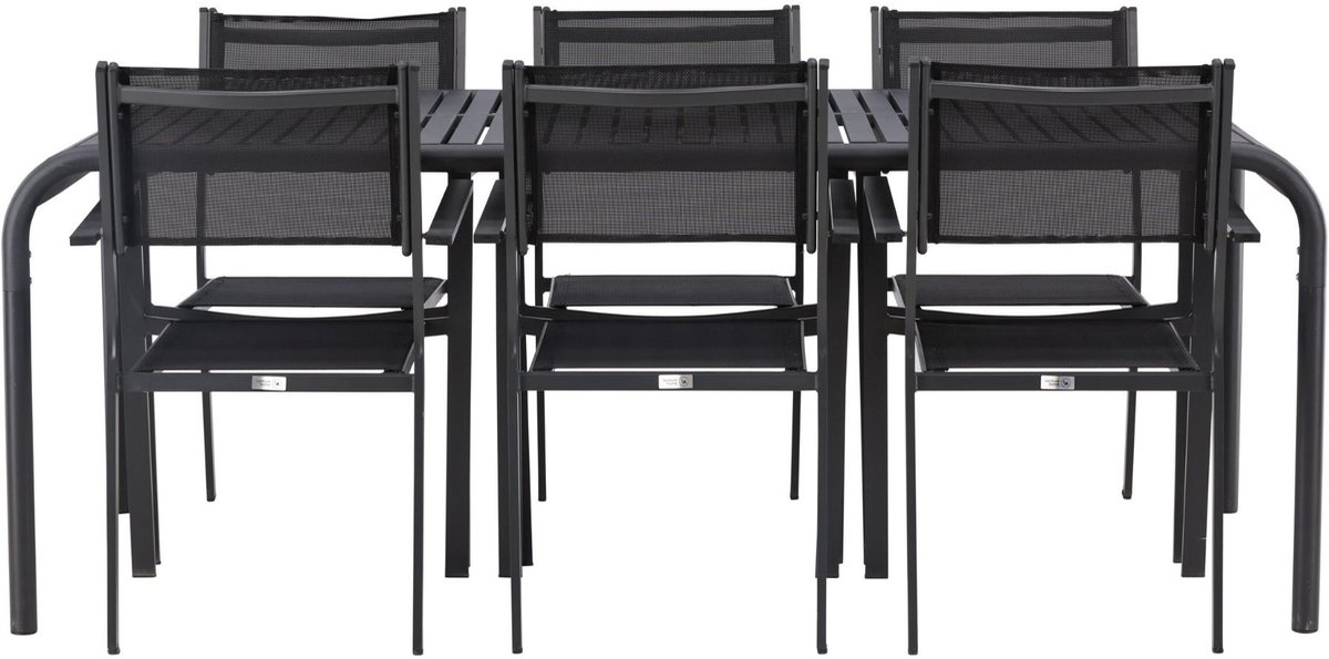 Borneo tuinmeubelset tafel 100x200cm zwart 6 stoelen zwart.