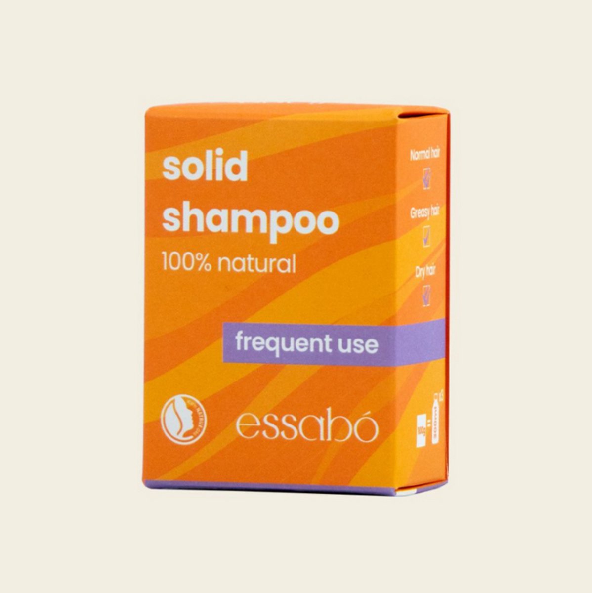 Essabó Solid Shampoo Frequent Use 100 g - sulfaatvrij, vegan, dierproefvrij, zonder siliconen, voor alle haartypes, met kokosolie, olijfolie