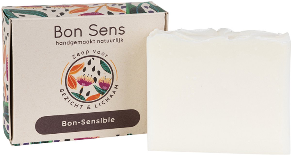 Le Bon Sens Bon-Sensible Zeep 110 gram - voor gevoelige huid, parfumvrij, vegan, palmolievrij, zonder parabenen, handgemaakt, plasticvrij
