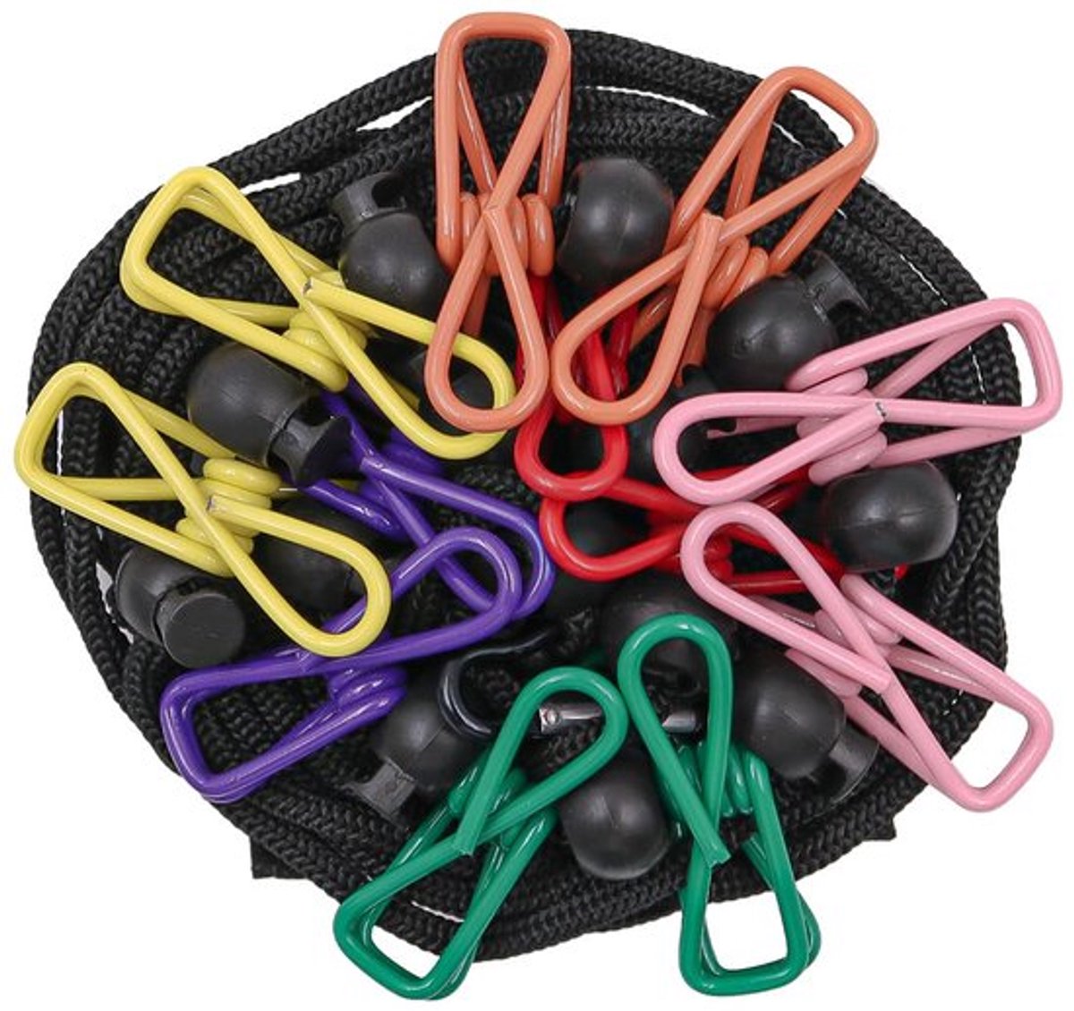 Uitschuifbare camping kledinglijn van 12 voet met 12 stevige clips voor eenvoudig ophangen en drogen van kleding tijdens outdoor activiteiten