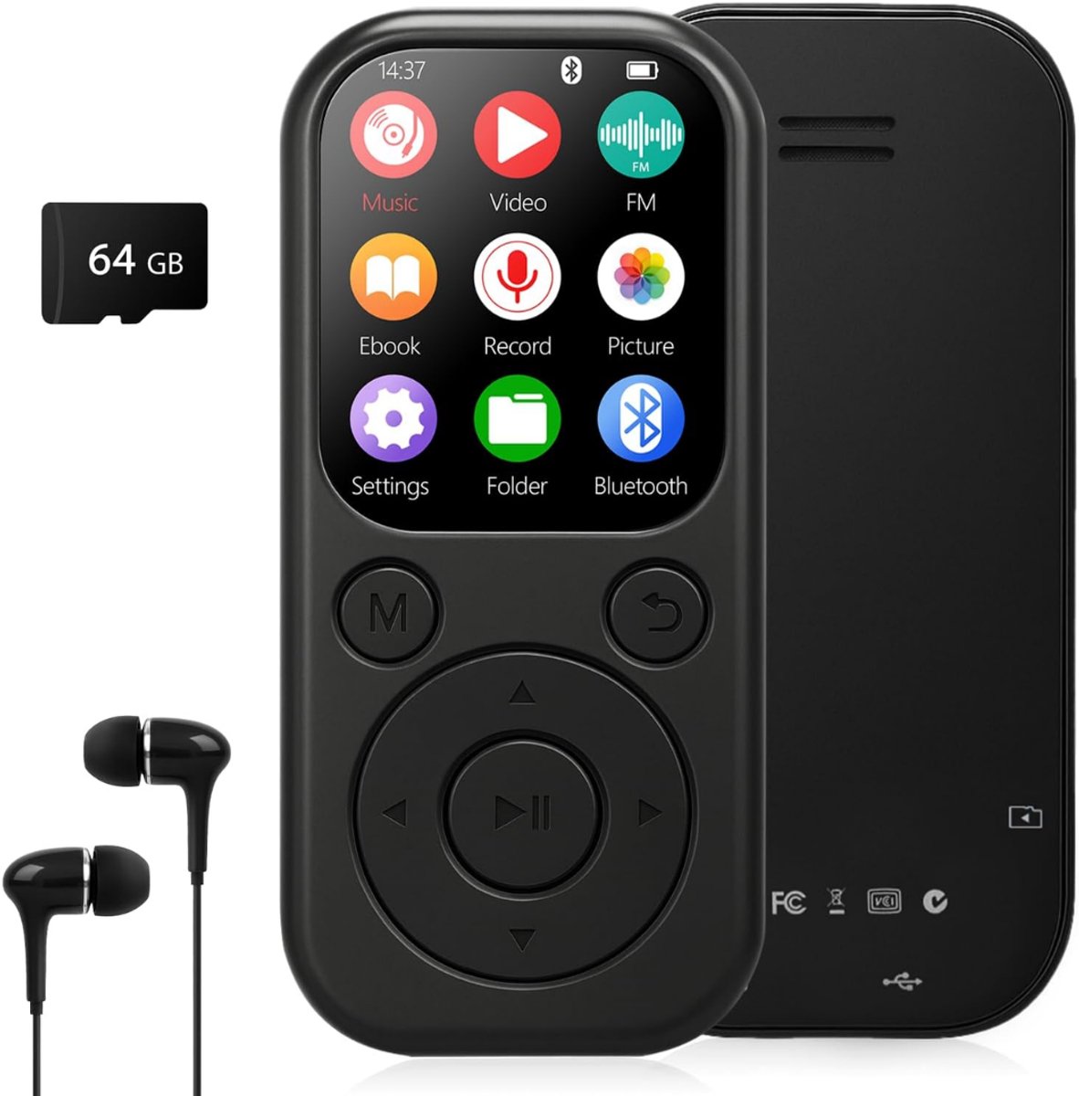 SNJY® MP3 Speler Bluetooth - MP4 Speler - Muziek Speler - 64GB - Zwart
