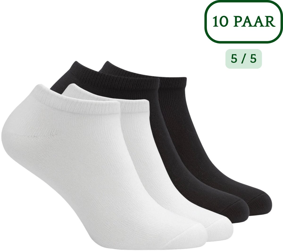 Hipperboo® 10 Paar Bamboe Sneakersokken - Maat 47-50 - Zwart en Wit - Heren Sokken - Enkelsokken Heren - Korte sokken - Naadloos