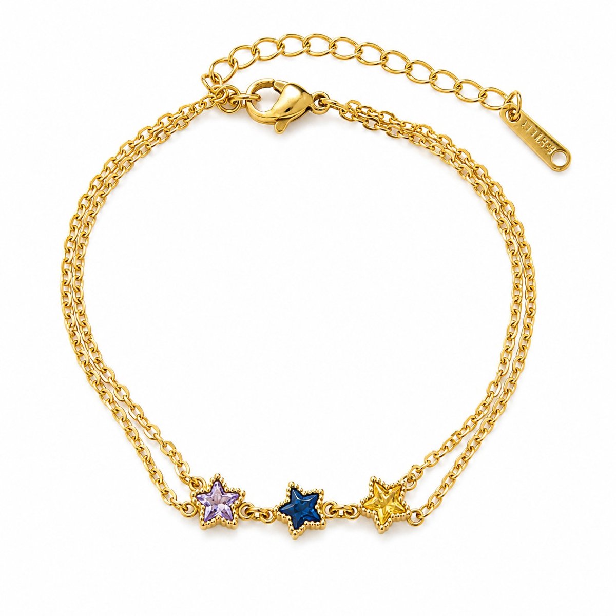 Armband meisje- Goudkleurige Armband Meisje- Armband met Sterren- Ster Armband Blauw Roze Geel- Stainless Steel- LiLaLove- Kind- Cadeau Meisje