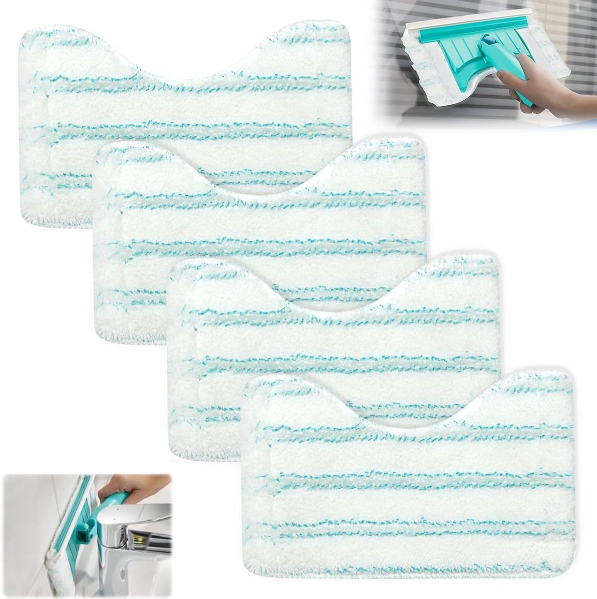 Set van 4 herbruikbare microvezeldoeken voor badkamerreiniger - 20 x 12,5 cm - Vervangende Microvezel Doeken - Geschikt voor Leifheit vervangingsaccessoires - Krachtige reiniging - Ideaal voor tegeltrekkers - Blauw
