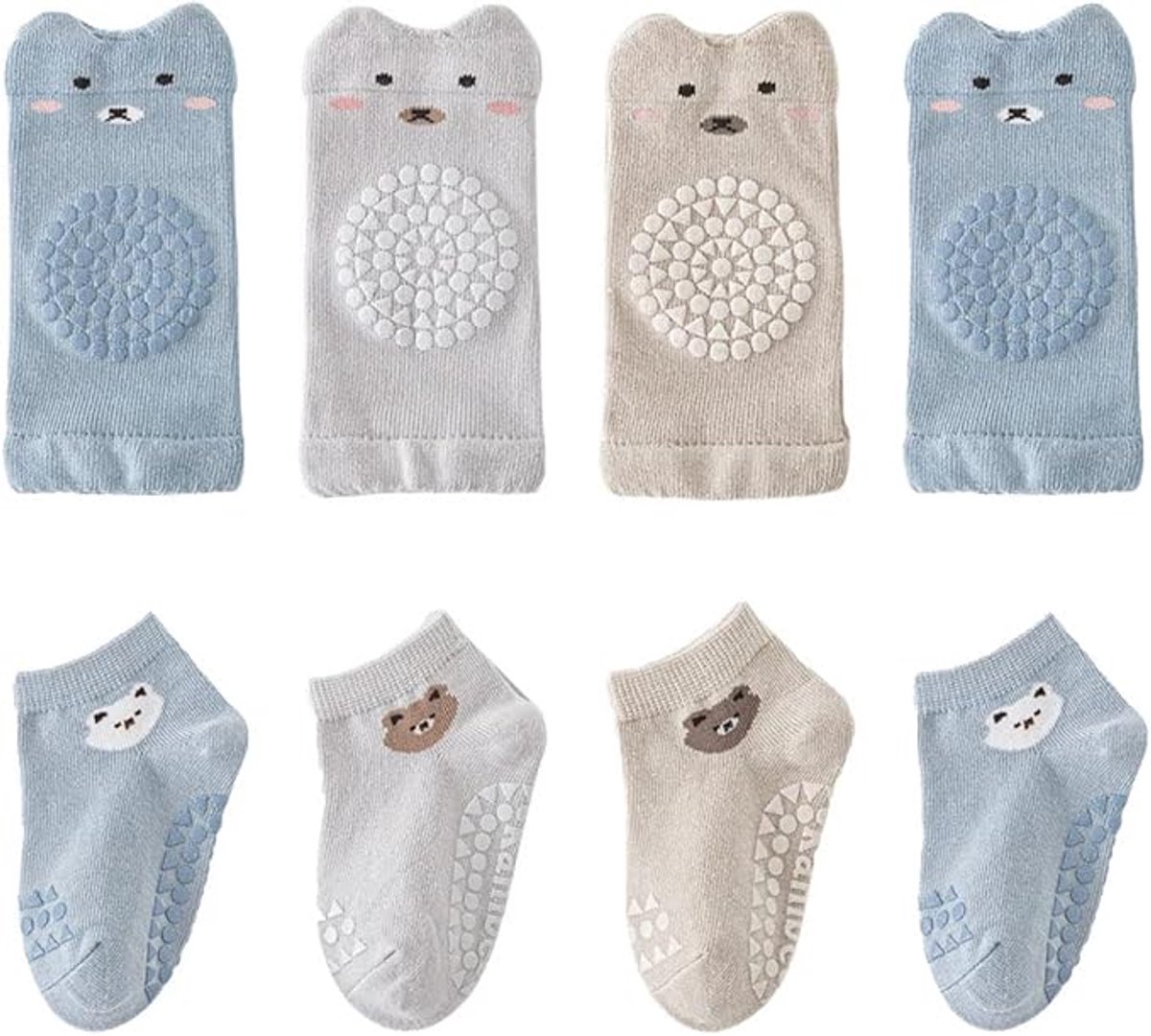 Baby Kniebeschermers - Elastische kniebeschermers - Babysokken met Grip – Baby Kruipsokken - Antislip - Zachte Kniebescherming - voor baby's, peuters, kinderen, jongens, meisjes - 4 paar - 1-3 jaar